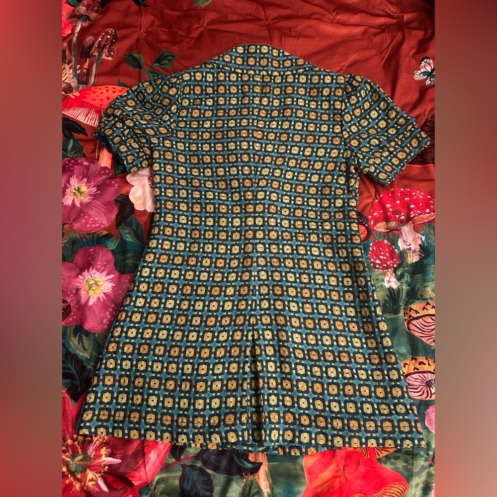 NWT Tulle Anthropologie Coat Dress in Geometric Green, Blue & Yellow Size XL - Picture 10 of 11